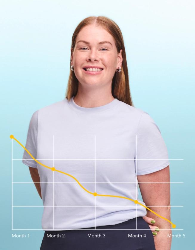 female smiling with weight loss graph