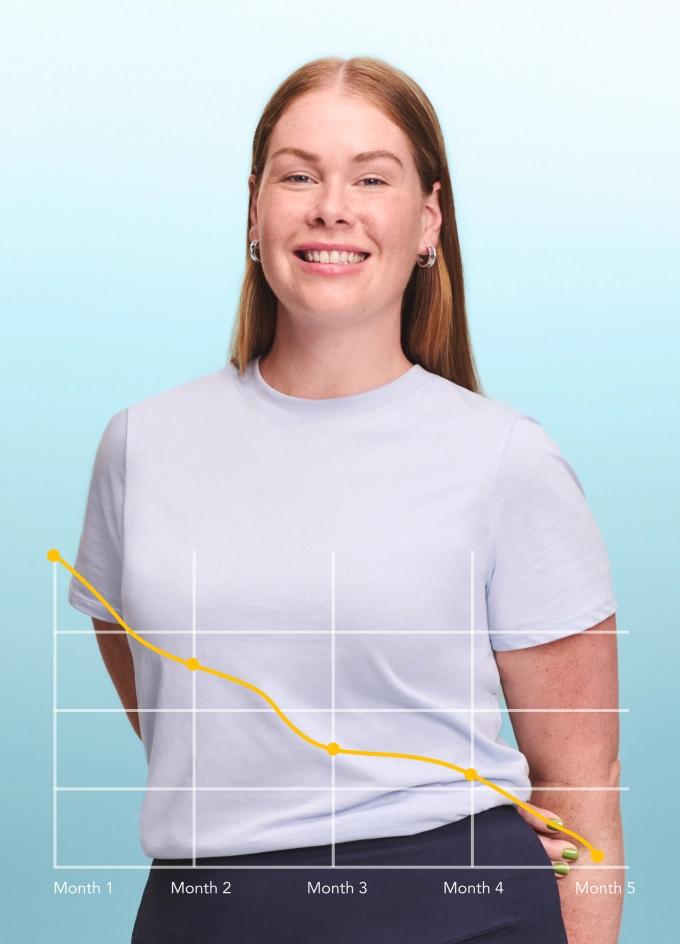 female smiling with weight loss graph